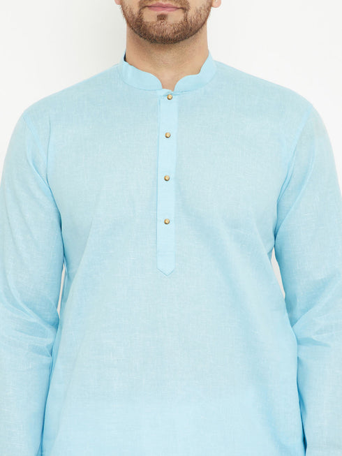 Vastramay  Men's Aqua Cotton Blend Kurta